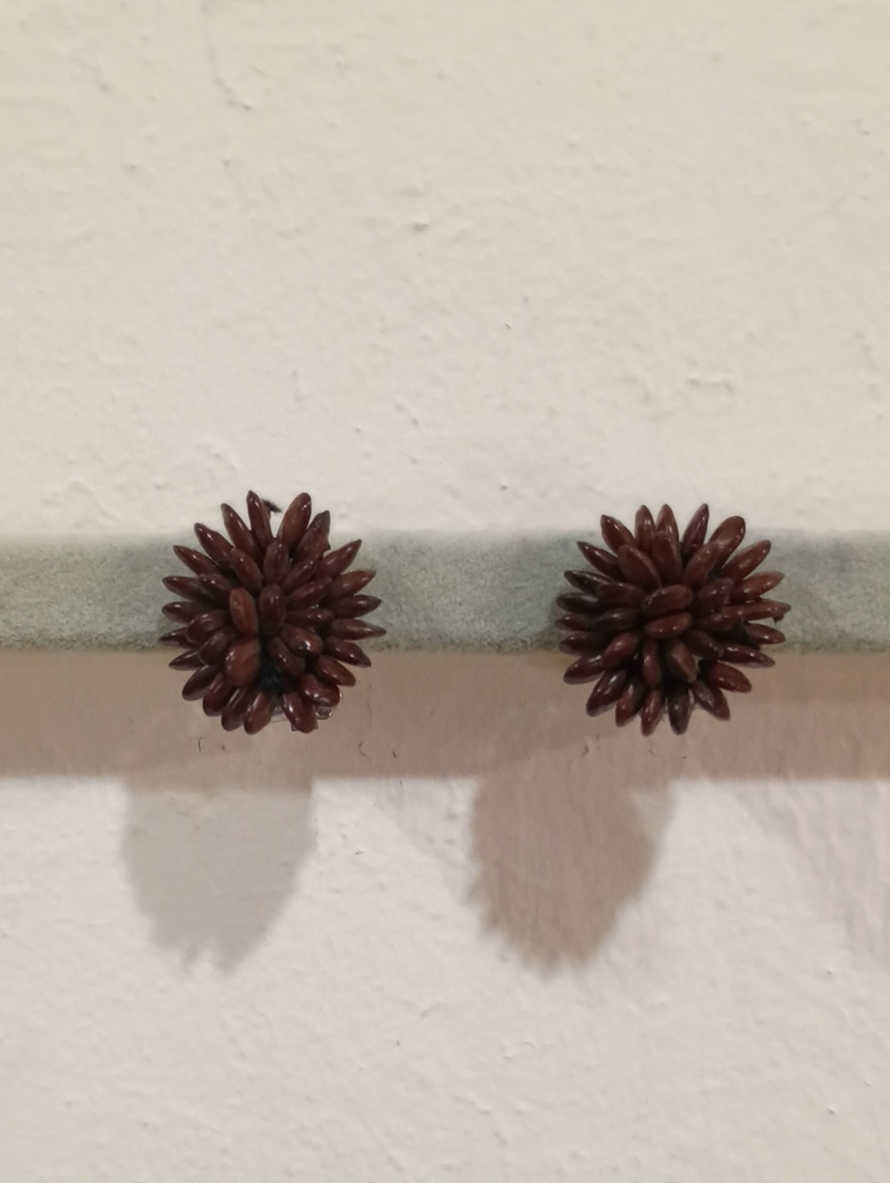 Brown Apple Seed Clip On Earrings - Vintage 60s-70s!